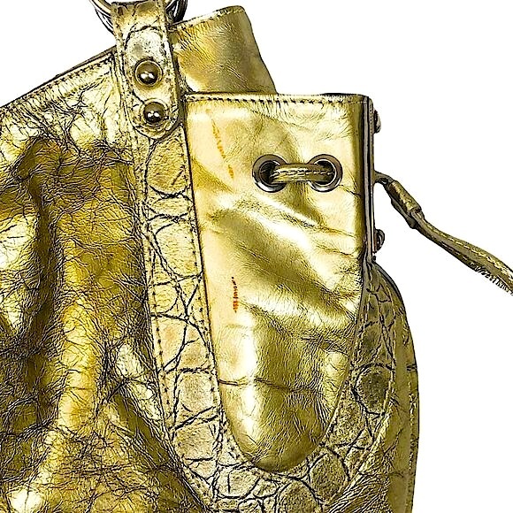 RIPANI Metallic Soft Gold Reptile Embossed Italian Patent Leather Zipper Tote - Picture 5 of 11